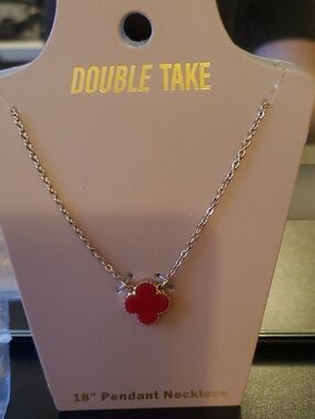 Red Clover Pendant Necklace And Earrings Set